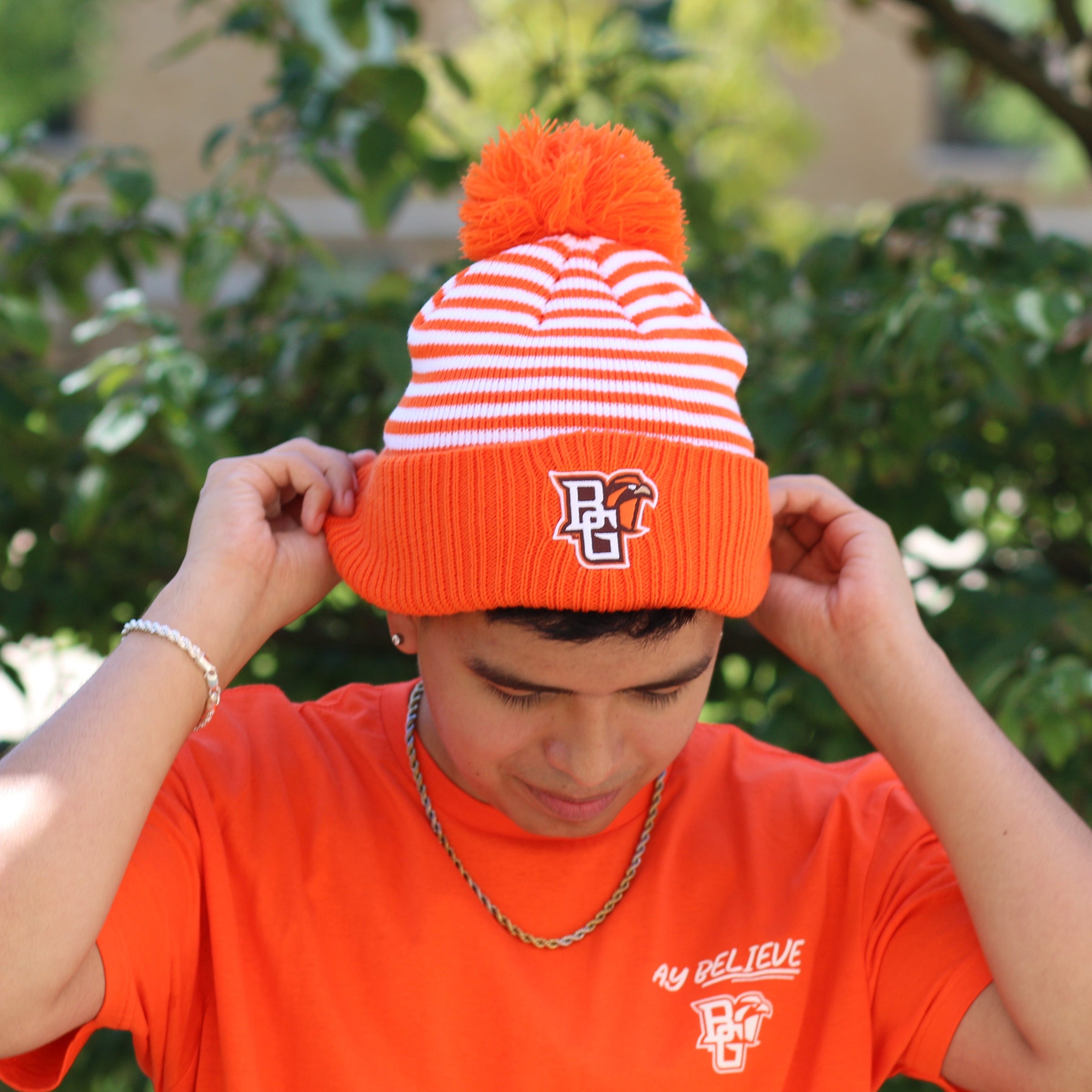 Logofit BGSU Brown Pom Hat – Falcon Outfitters BGSU