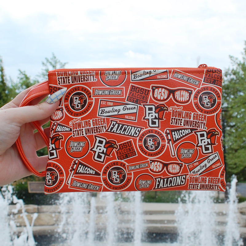 Spirit BGSU Rah Rah Satin Finish Vegan Wristlet Pouch