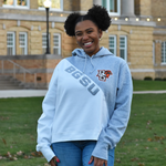 Ladies' BGSU Blue 84 Diagonal Grey/White Hoodie